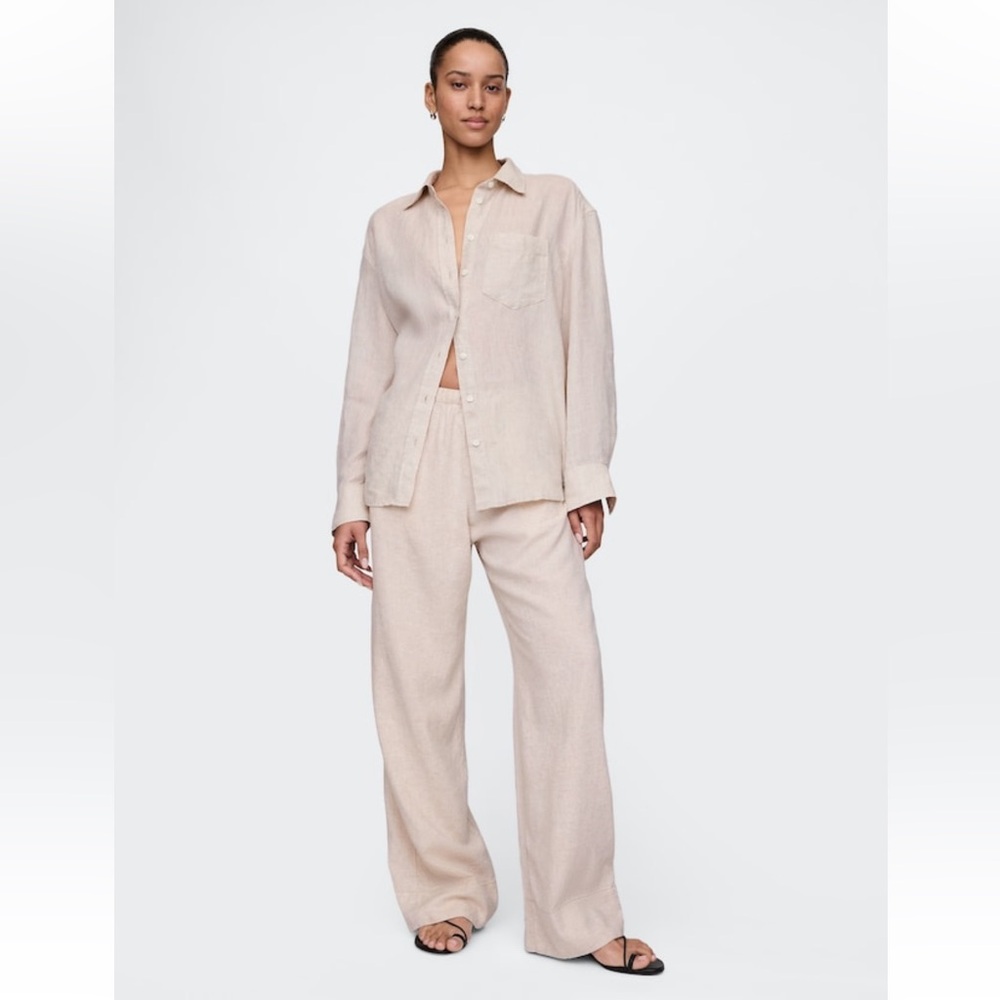 NWT Gap Linen-Blend Easy Wide-Hem Pants